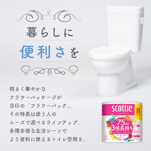 定期便 トイレットペーパー ダブル スコッティ 3倍長持ち 8ロール × 6パック《 4ヶ月ごと計 3回 》 フラワーパック