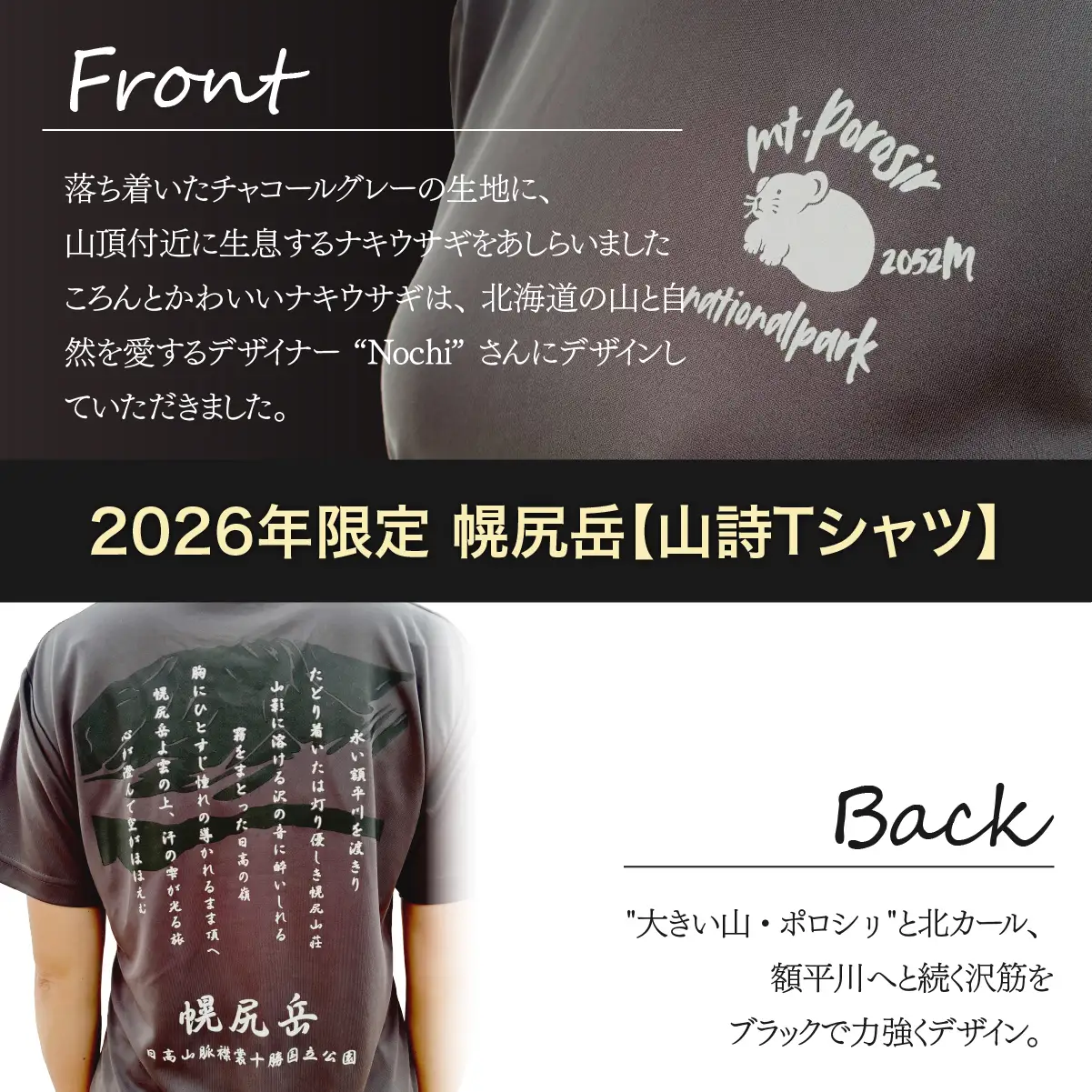 【日本百名山】【2026年限定】幌尻岳記念山詩Tシャツ（グレー Mサイズ） BRTJ041