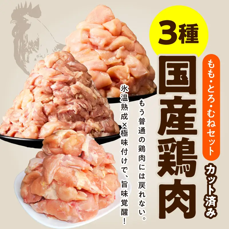 【氷温熟成×極味付け】国産鶏モモ・鶏とろ（肩肉）・鶏むね　3種セット 合計3.8kg