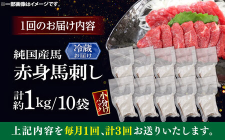 【全3回定期便】【冷蔵】純国産馬 赤身馬刺し盛り 計約1kg (約100g×10個) / ばさし 馬刺 あかみ 熊本馬刺し 熊本県 菊陽町【株式会社古閑ファーム】[BHDF039]