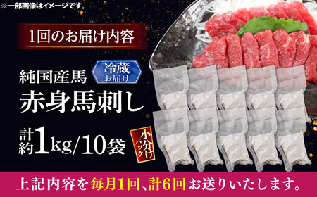 【全6回定期便】【冷蔵】純国産馬 赤身馬刺し盛り 計約1kg (約100g×10個) / ばさし 馬刺 あかみ 熊本馬刺し 熊本県 菊陽町【株式会社古閑ファーム】[BHDF040]