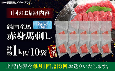 【全3回定期便】純国産馬 赤身馬刺し盛り 計約1kg (約100g×10個) / ばさし 馬刺 あかみ 熊本馬刺し 熊本県 菊陽町【株式会社古閑ファーム】[BHDF042]