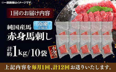 【全12回定期便】純国産馬 赤身馬刺し盛り 計約1kg (約100g×10個) / ばさし 馬刺 あかみ 熊本馬刺し 熊本県 菊陽町【株式会社古閑ファーム】[BHDF044]