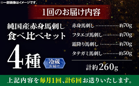 【全6回定期便】【冷蔵】純国産馬 馬刺し食べ比べセット計約260g(赤身/約70g フタエゴ/約70g 霜降り/約70g タテガミ/約50g) / ばさし 馬刺 熊本馬刺し 熊本県 菊陽町【株式会社古閑ファーム】[BHDF046]