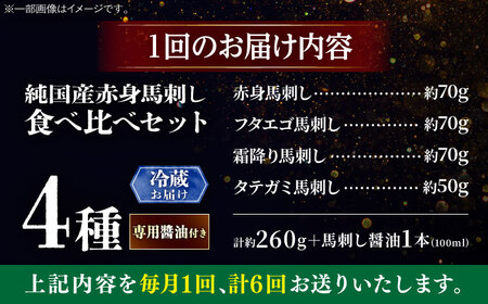 【全6回定期便】【冷蔵】純国産馬 馬刺し食べ比べセット計約260g 馬刺し専用醤油付き(赤身/約70g フタエゴ/約70g 霜降り/約70g タテガミ/約50g) / ばさし 馬刺 熊本馬刺し 熊本県 菊陽町【株式会社古閑ファーム】[BHDF049]