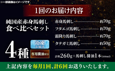【全6回定期便】純国産馬 馬刺し食べ比べセット計約260g 馬刺し専用醤油付き(赤身/約70g フタエゴ/約70g 霜降り/約70g タテガミ/約50g) / ばさし 馬刺 熊本馬刺し 熊本県 菊陽町【株式会社古閑ファーム】[BHDF055]