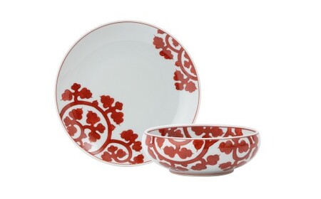 有田焼 赤絵唐草文 組皿 お皿と取鉢のセット【源右衛門窯】器 食器 うつわ 和食器 皿 スープ 鉢 小鉢 ボウル スープ碗 汁碗 染付 機能美 古伊万里 伝紋文様 唐草 からくさ 手描き 多用鉢 お皿 セット A45-389