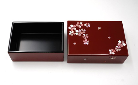 螺鈿細工 小箱 桜(古代朱) 工芸品 民芸品 伝統技術  FAD-0204