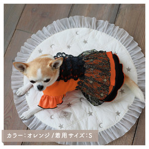 ブラックレースパーティドレス オレンジ 犬服 ドッグウェア 小型犬【ココアトワ(cocoAtoi)】 Ｓ