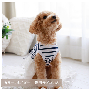 マリンボーダーレースワンピース 夏 ネイビー  小型犬 ドッグウェア【ココアトワ(cocoAtoi)】 Ｌ