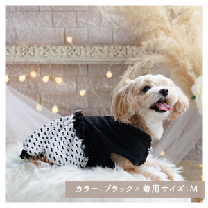 リボンバルーンモノトーンワンピース 小型犬ドッグウェア ケーブル×リボン柄 【ココアトワ(cocoAtoi)】 Ｌ