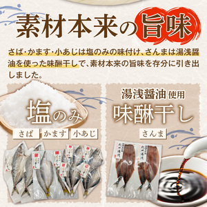 AD6102_かね七商店　湯浅の干物大満足セット　小あじ・かます・さば・さんま味醂干し計１８枚