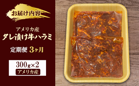 【3か月定期便】アメリカ産タレ漬け牛ハラミ　300g×2 | 牛肉 焼肉 焼き肉 アウトドア BBQ