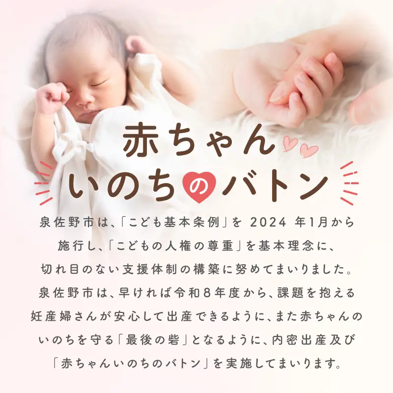 【返礼品なし】赤ちゃんいのちのバトン関連応援寄附（大阪府泉佐野市）
