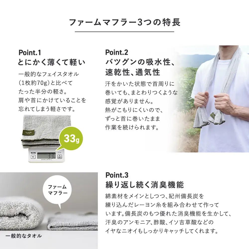 農家が考えた万能タオル ファームマフラー 4枚セット［KT8］
