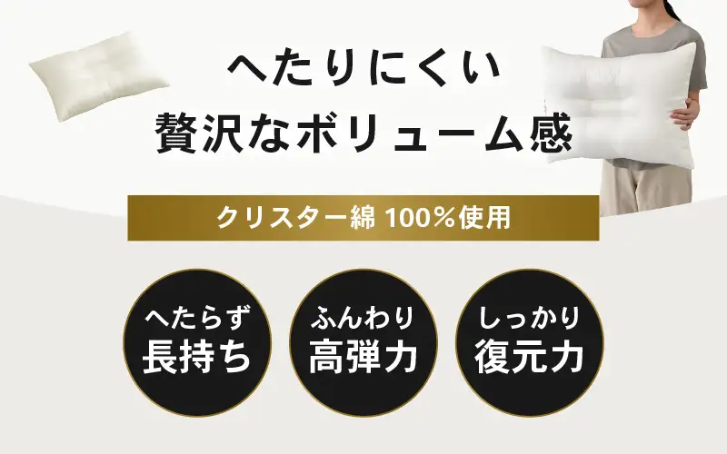 ホテル仕様 高反発 ヌードくぼみ枕 43×63cm 1個 クリスター綿100％ マシュマロのようなふんわり寝心地 [A-20447]