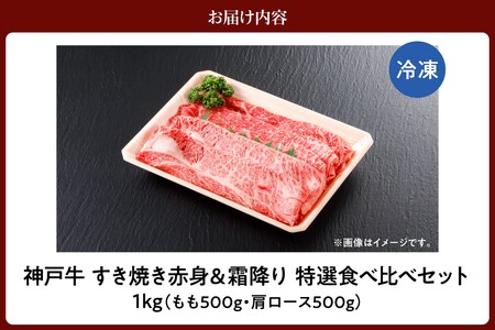 神戸牛すき焼き 赤身 & 霜降り 特選 食べ比べセット 1kg（もも500g、肩ロース500g）　61-27