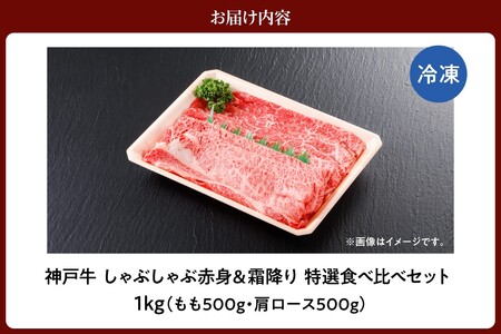 神戸牛しゃぶしゃぶ 赤身 & 霜降り 特選 食べ比べセット 1kg（もも500g、肩ロース500g）　61-29