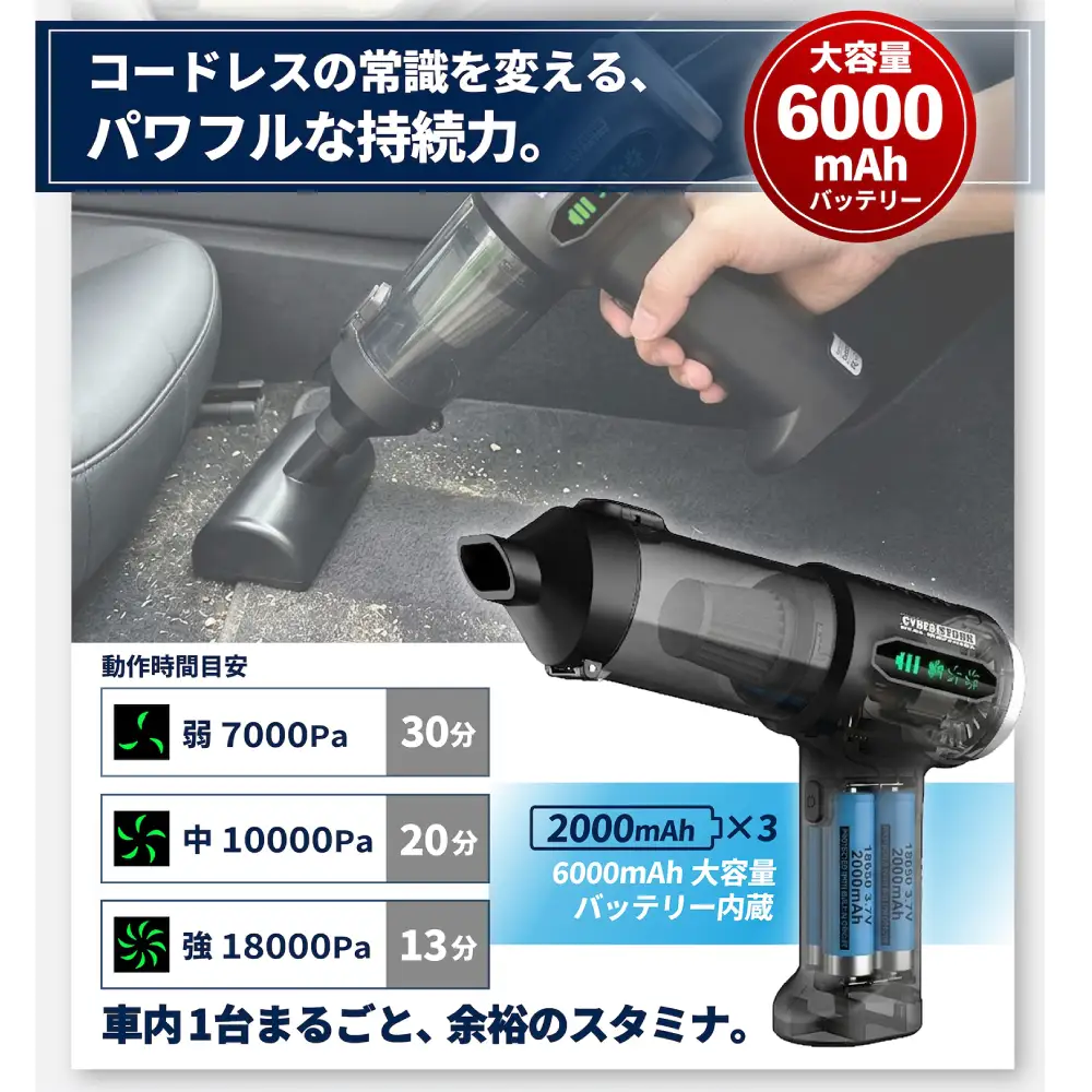 車用ハンディクリーナー＆ブロワー CK-ORD23 / コードレス18000Pa強力吸引・吸引＆送風2WAY 小型軽量カークリーナー / 恵那市 / サイバーストーク[AUGG004]