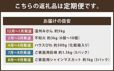 【定期便5回コース】時津の果物定期便 みかんとぶどうの町から贈る 特産品の定期便 シャインマスカット 巨峰 みかん 不知火 びわ 【2025年12月上旬より順次発送予定】