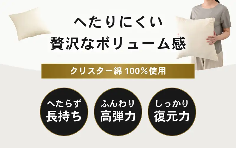 高反発！ふんわり柔め ヌードクッション 45cm角 クリスタ―綿（側キナリ）2個 [A-20426]