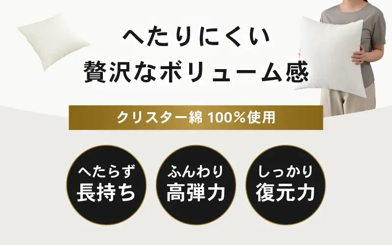 高反発！ふんわり柔め ヌードクッション 45cm角 クリスタ―綿（側ポリエステル）2個 [A-20428]