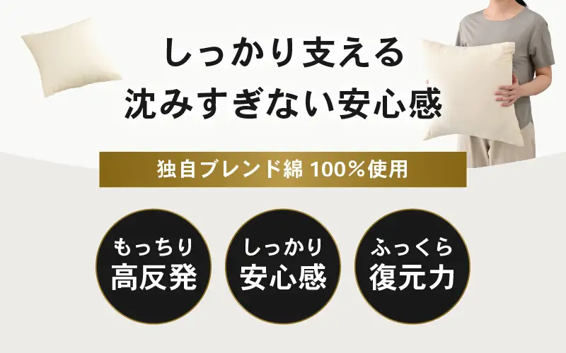 高弾力！もっちり固め ヌードクッション 45cm角 ブレンド綿（側キナリ）1個 [A-20429]