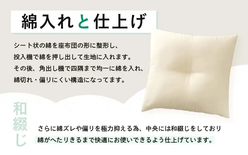 床の硬さを感じにくい「反毛わた」ヌード座布団（銘仙判55×59）（側キナリ）5枚組 [B-20417]