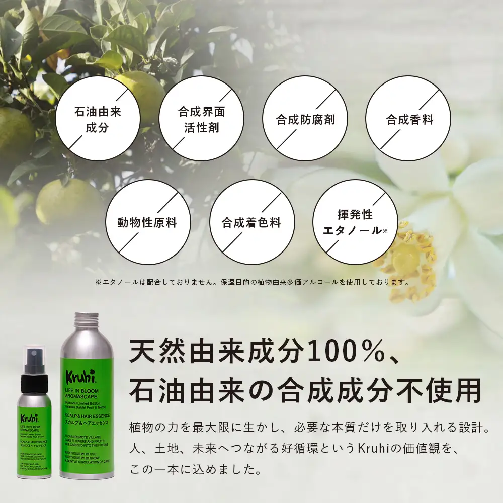 SCALP＆HAIR ESSENCE ライフインブルーム ２本セット（ 50ml＆200ml）VW-3｜スカルプ ヘア ケア 頭皮 髪 エッセンス 植物 エキス 天然 精油 ポータブル リフレッシュ 辺塚だいだい ネロリ たんかん フローラル 鹿児島県 南大隅町 Kruhi Valley and Wind