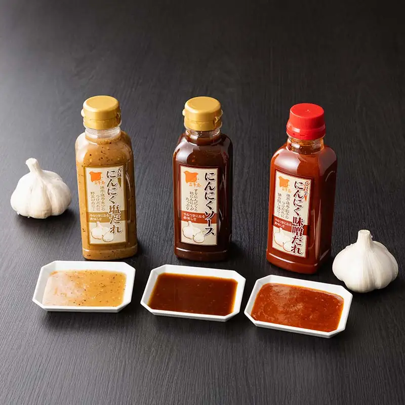 北陽千鳥ソース にんにくだれ 3種6本セット（香味にんにく塩だれ320g×2・にんにくソース300ml×2・ピリ辛にんにく味噌だれ360g×2） 調味料 万能調味料 たれ つけだれ 大蒜 にんにく ニンニク 焼肉 肉 野菜炒め 自宅用 家庭用 栃木県 足利市  F7Z-1915