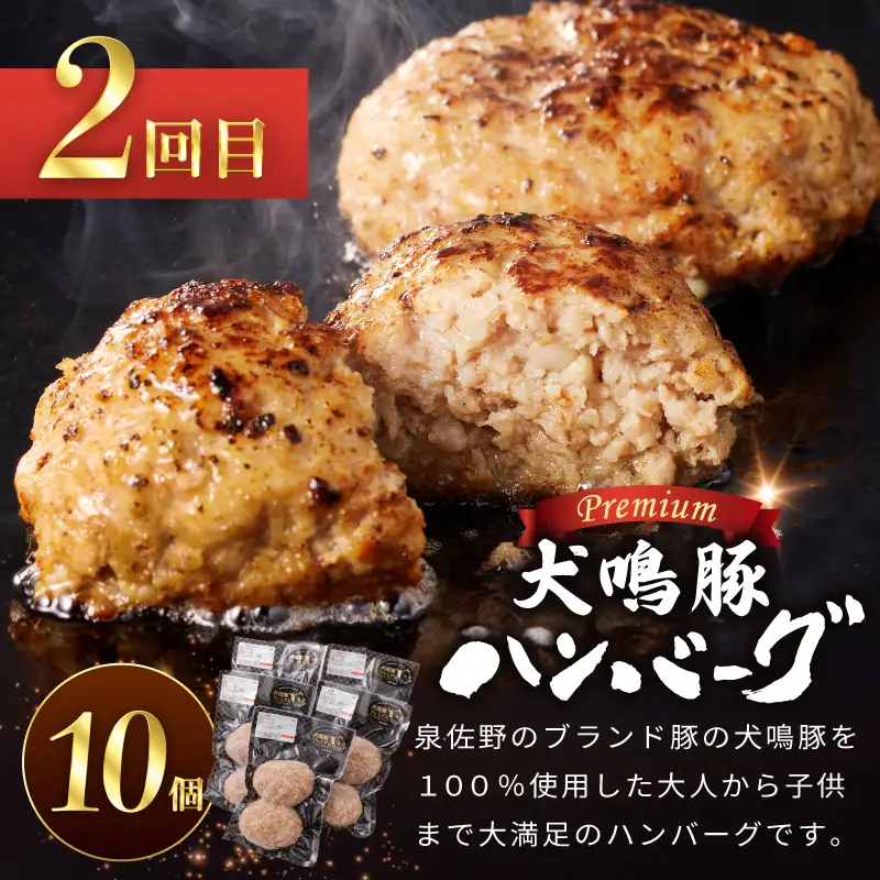 【泉佐野ブランド豚】犬鳴豚餃子 75個／手作りプレミアムハンバーグ（10個入り） 全2回