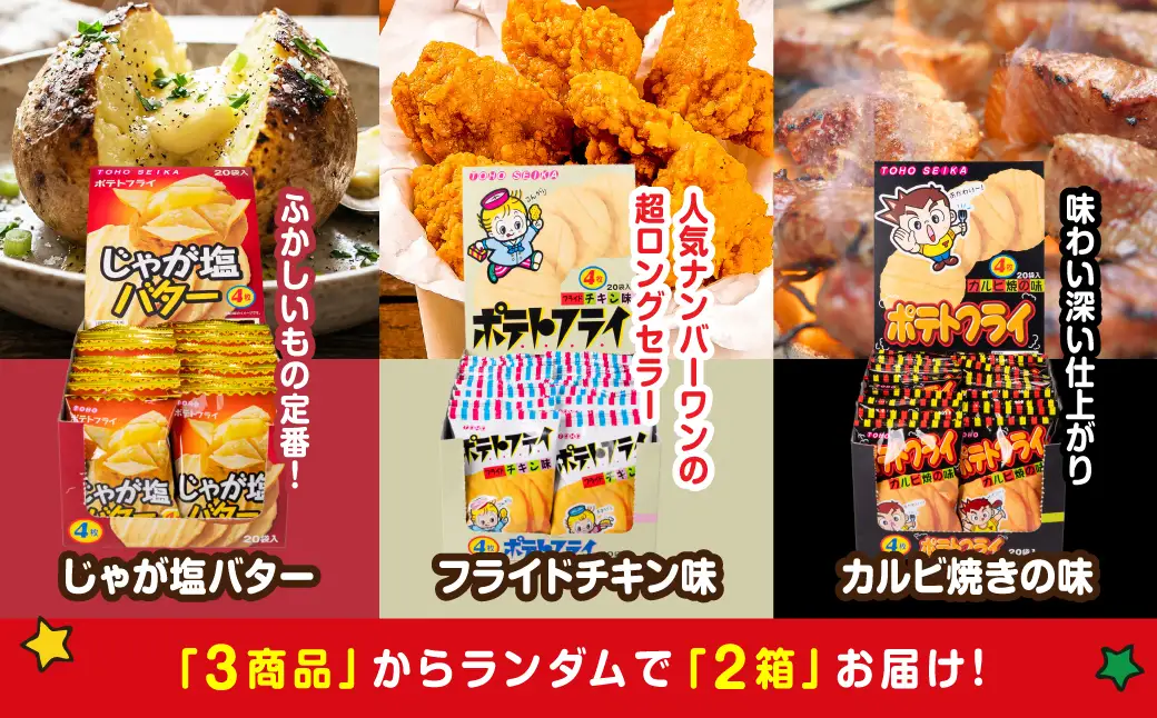 ポテトフライ おまかせ2箱 （4枚(11g)×20袋入×2箱） 駄菓子 だがし お菓子 ポテフ ポテト 東豊製菓 駄菓子 ポテトスナック トーホー フライドチキンスナック 愛知県 豊橋市 スナック菓子 おつまみ