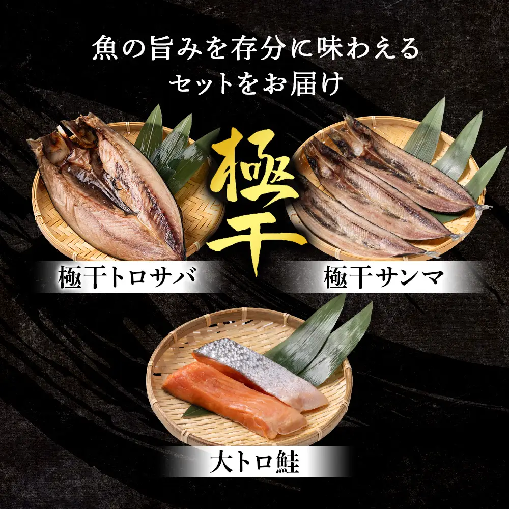 【至高の極干セット】 特大とろさば・秋刀魚・大とろ鮭 各3枚ずつ 