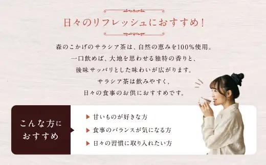 サラシア茶 （ 森のこかげ ） 3g × 100パック サラシア 健康習慣 ハーブティー 美容 お茶 茶葉 飲料 常温 インド 健康茶 ハーブ 食事管理 習慣 無添加