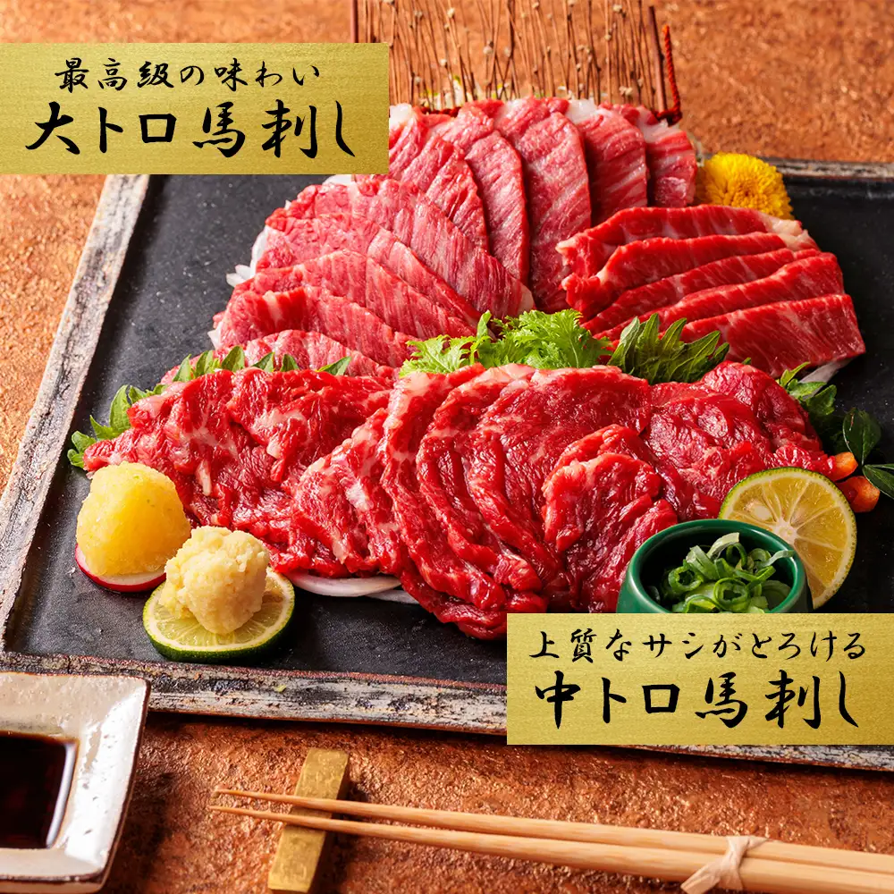 【ふるさと納税】国産馬刺し極上霜降り 食べ比べセット 約250g 馬肉 馬刺 大トロ 中トロ 霜降り 専用醤油付き 馬肉 赤身 赤身肉 サシ 冷凍 お取り寄せ 熊本県 水上村