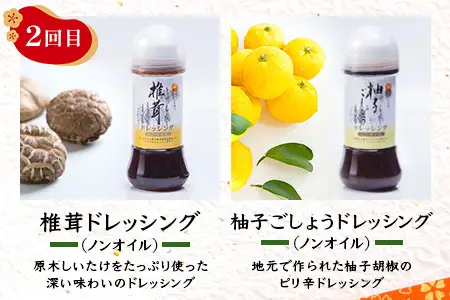 【定期便3か月毎全3回】ドレッシング定期便 常温｜ドレッシング マヨネーズ ソース ノンオイルドレッシング 調味料 椎茸 胡麻ドレッシング 柚子 梅 サラダ もろっこはうす 宮崎県 諸塚村 MO-51