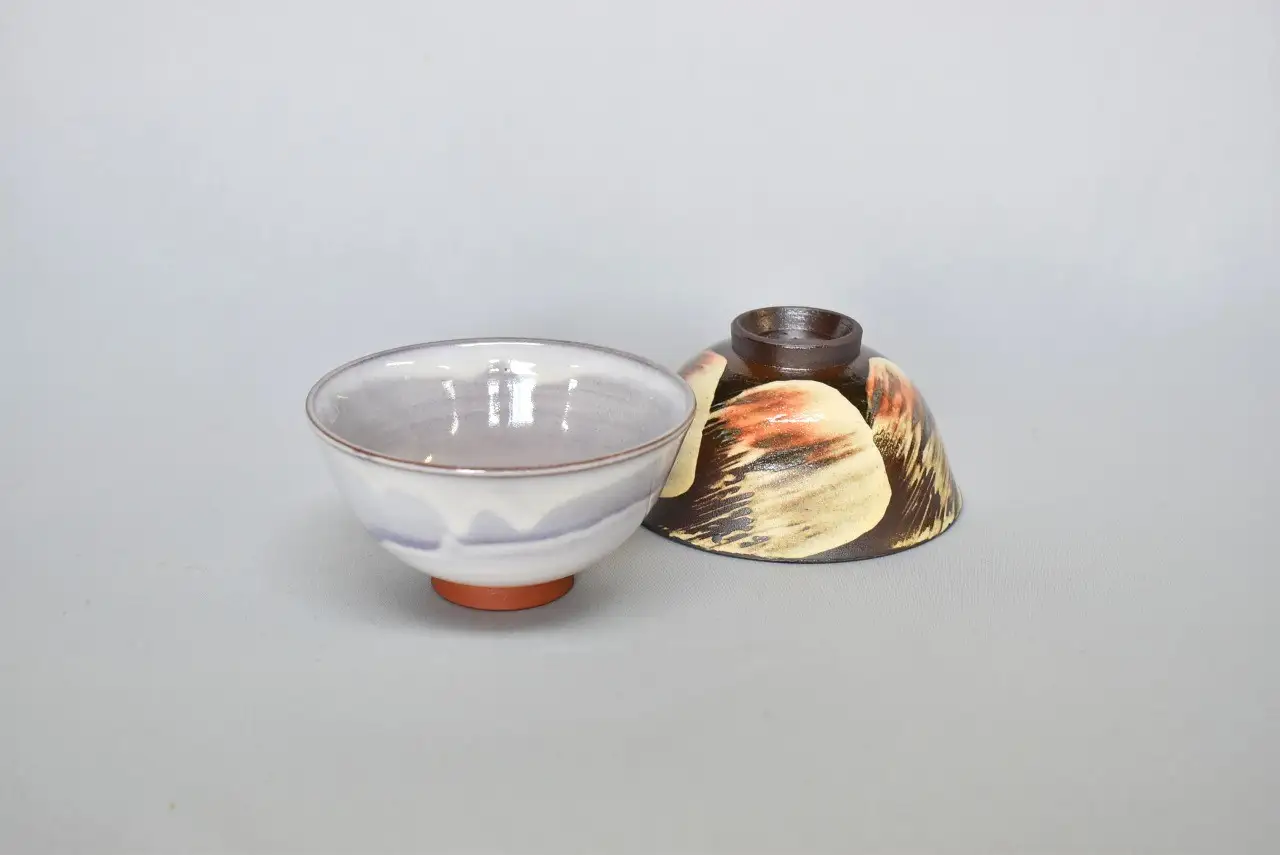 萩焼 ペアごはん茶碗「萩むらさき&御本手」