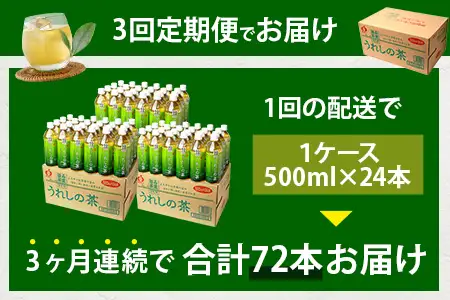 工場直送！うれしの茶 500ml×24本入 《3回 定期便》箱買い セット お茶 飲料 緑茶 飲み切りサイズ うれしの 嬉野茶 ペットボトル 24本入り 500ml ストック ギフト 贈り物 贈答 お中元 お歳暮 季節の変わり目 旬 備蓄 備え 佐賀県 鹿島市 F-97