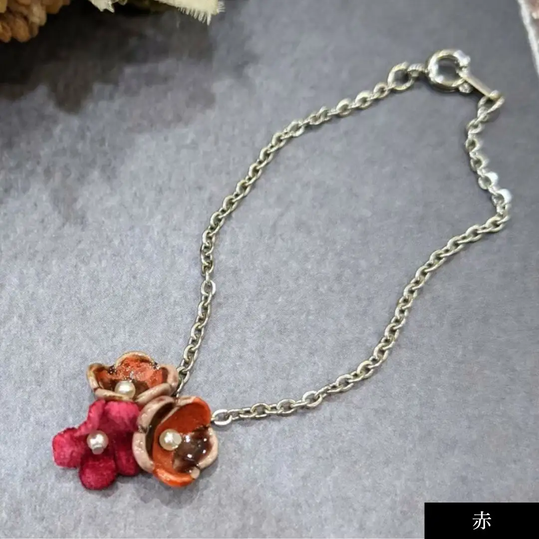 九谷焼×布花アクセサリー九谷花（KUTANIKA）ブレスレット (カラー／赤)  ギフト プレゼント | 石川県 小松市