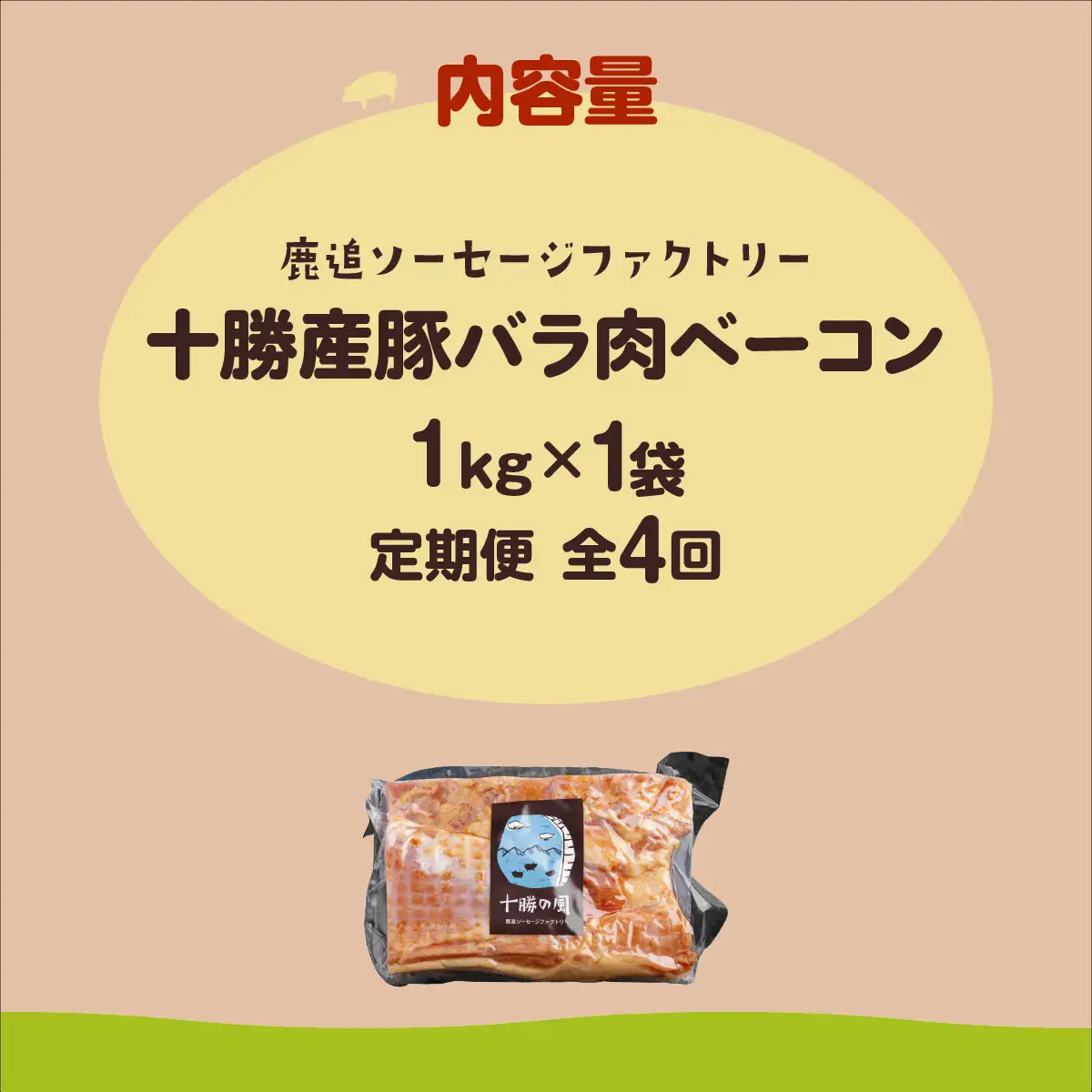 【定期4ヶ月】十勝産豚のバラ肉ベーコン 1kg×1 SKD030