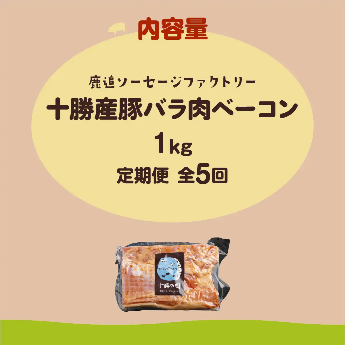 【定期5ヶ月】十勝産豚のバラ肉ベーコン 1kg×1 SKD031