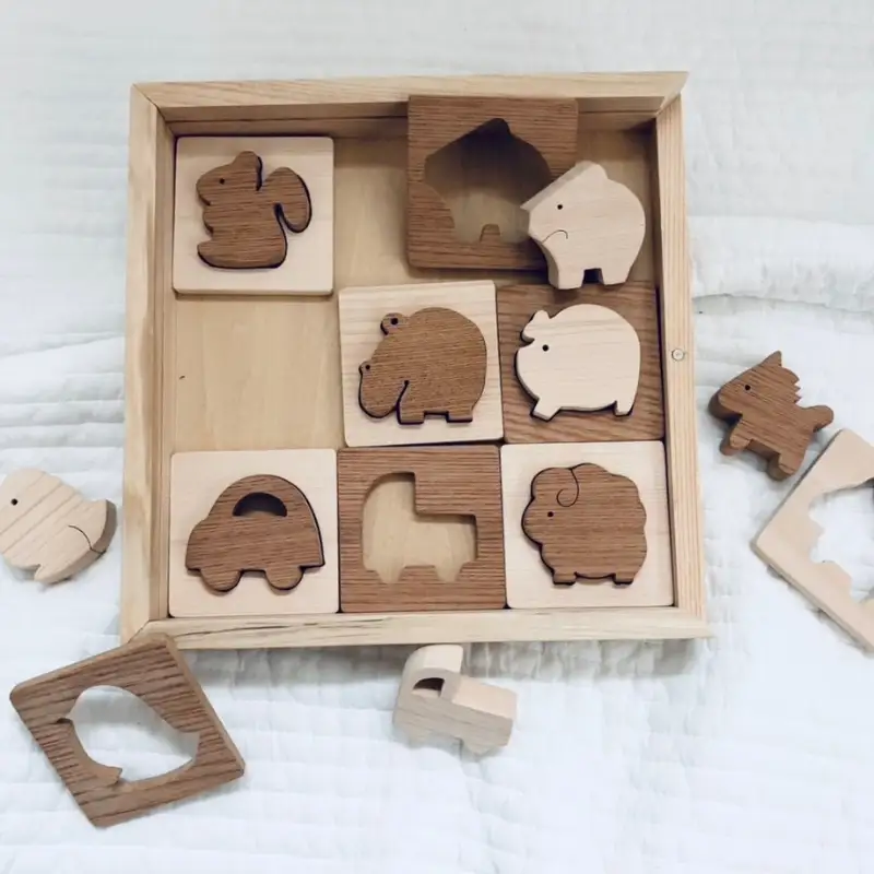 国産ヒノキとケヤキの木製パズル（小）　パズル 手作り おもちゃ 知育 玩具 無垢 ひのき けやき ヒノキ ケヤキ 木製 国産 日本製 子供 プレゼント ギフト 滋賀県 米原市