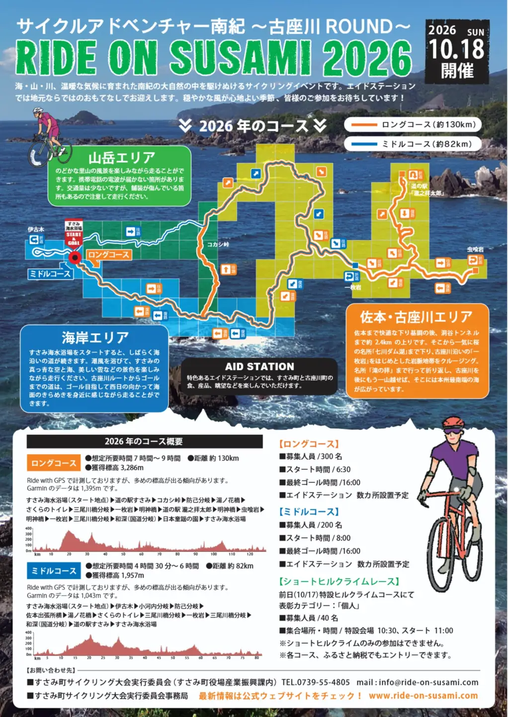 ライドオンすさみ ショートヒルクライム＆ロングコース(約130km)/ サイクリングイベント(RIDE ON SUSAMI 2026)【tbu118】
