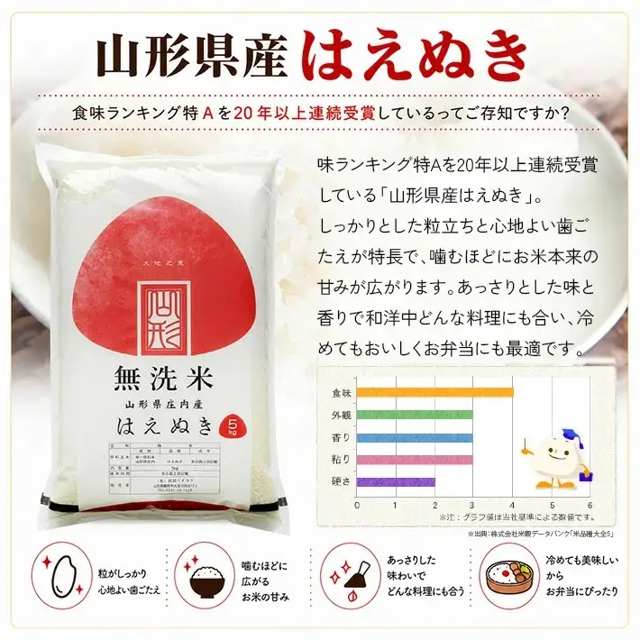 【定期便】無洗米はえぬき5kg×6ヶ月連続中旬発送 計30kg（8月～1月）[1544T08]