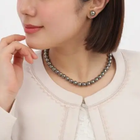 【RoseYumiRose】9mm＆10mmパール2点セット(ネックレス/イヤリング)グレー【配送不可地域：沖縄県】【1734472】