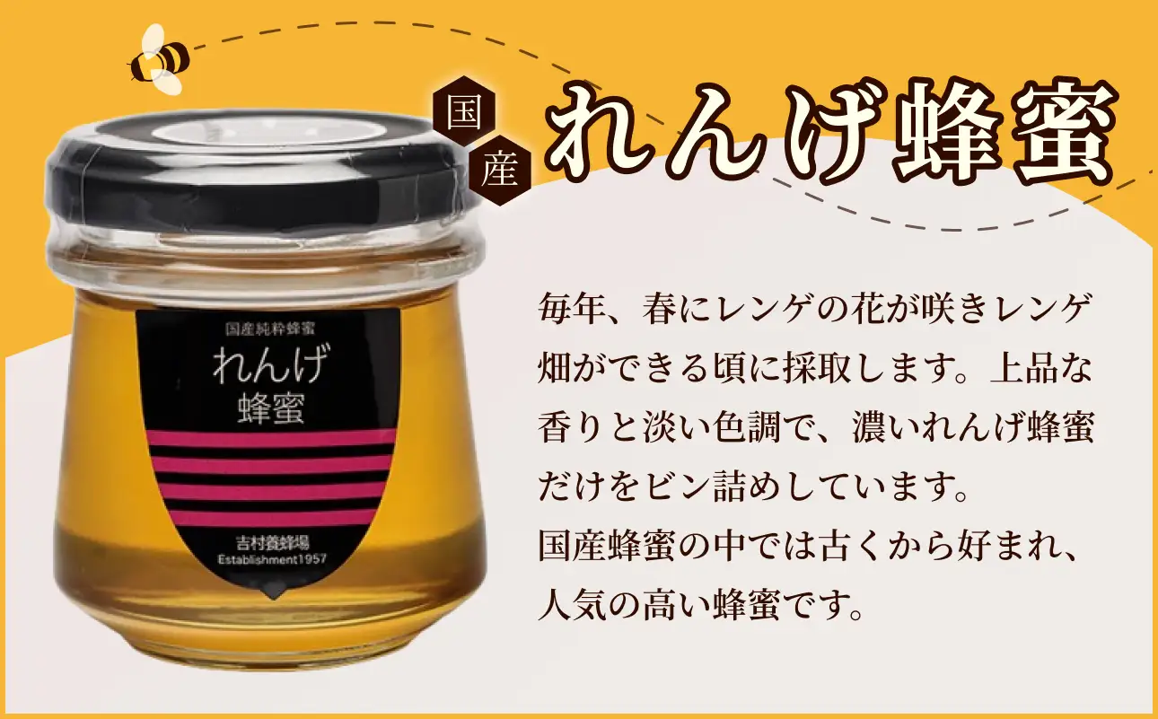 備前産 令和8年採取 純粋蜂蜜セット1（れんげ蜂蜜・あかしあ蜂蜜・百花蜂蜜）100g×各1本