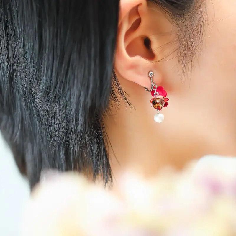 【可愛く九谷焼を楽しむ】九谷焼×布花アクセサリー九谷花（KUTANIKA）九谷花パールイヤリング・ピアス ( 九谷花パールイヤリング / クリーム ) ギフト プレゼント