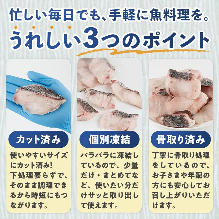 宮崎県産 骨取り 白身魚 ニベ 切身 (計1kg) カット済み 切り身 便利 小分け 冷凍 個別凍結 時短 国産【UZ-20】【請関水産】
