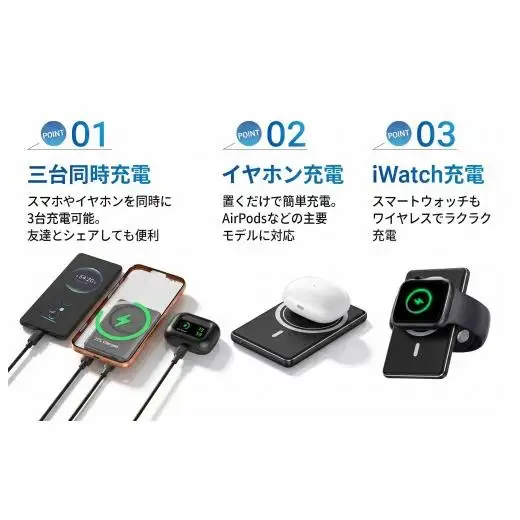 WY01 マグネット式  モバイルバッテリー(ブラック)