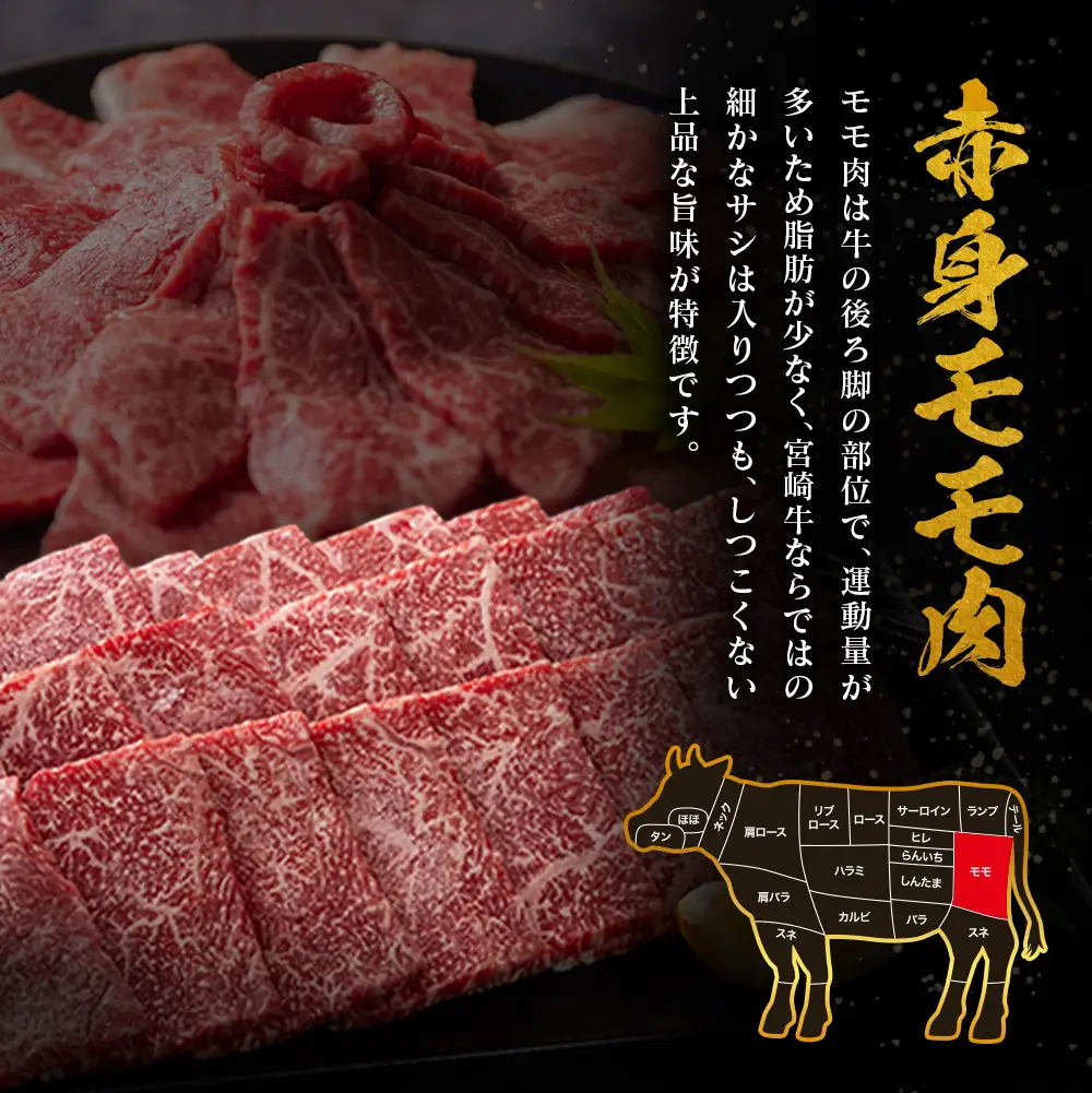6月配送 宮崎牛 赤身モモ肉 焼肉 計500g SB706-Y-06